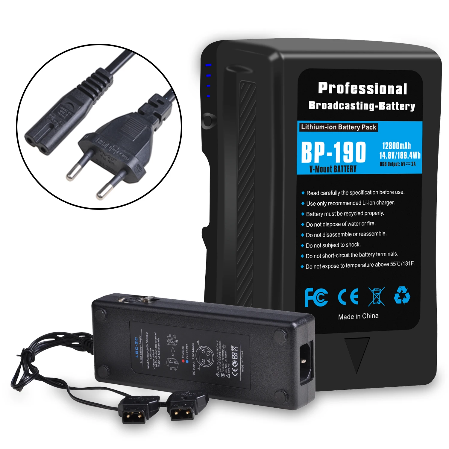 Batteria al litio 12800mAh BP-190V con caricabatterie D-Tap per videocamere Sony HDCAM e XDCAM e luci LED BL-BP150 168