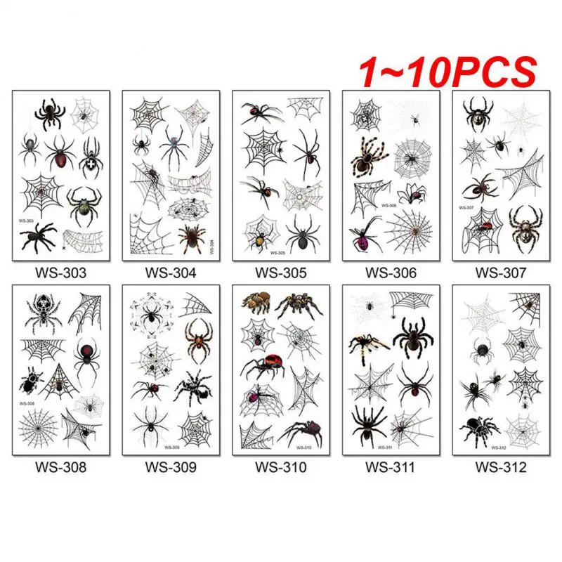 

1~10PCS New 3D Tattoo Stickers Waterproof Sweat Horror Dark Stereo Spider Tattoo Stickers Spider Web Halloween Tattoo Stickers
