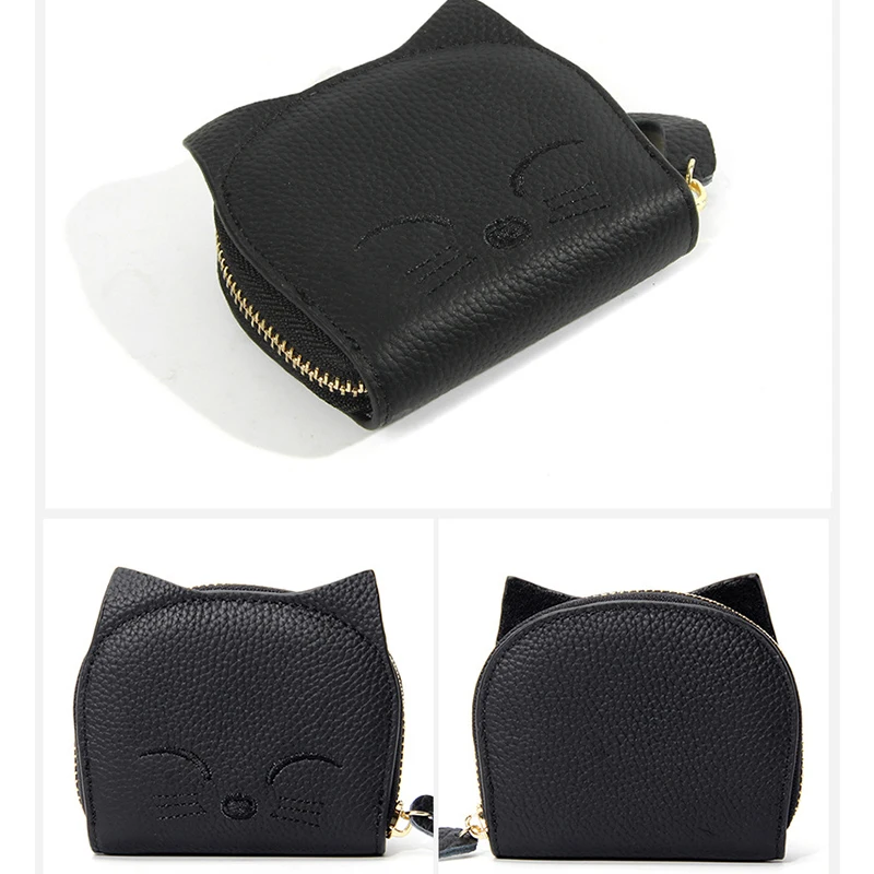Credit Card Holder for Women Cute Small Ladies Cat Girls Female Genuine Leather Cardholder Wallets 2024 New Card Bag