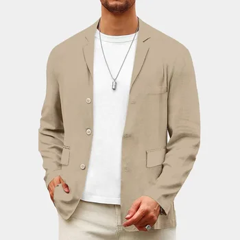 Primavera Autunno Uomo Abito in cotone e lino Giacca sportiva Allentata Casual Business Solido Top traspirante Cappotto di alta qualità Abbigliamento maschile