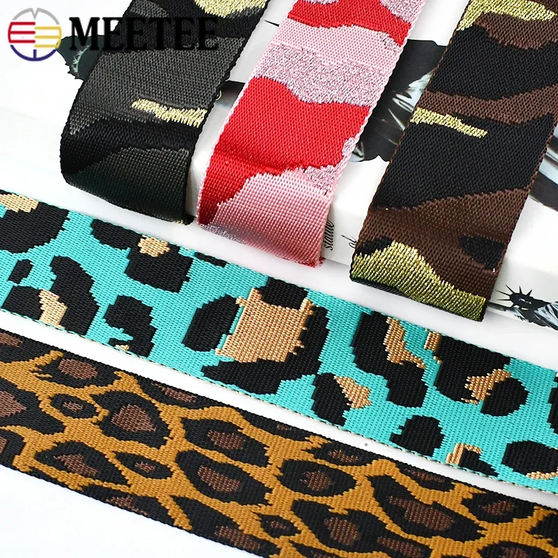 Webbing Craft Supplies Nylon Ribbon 2/5Meters Leopard Nylon Webbing 50mm Jacquard Ribbon Bags Strap Seat Belt Backpack Bias Tape 1.5mm Thick DIY Sewing Accessories