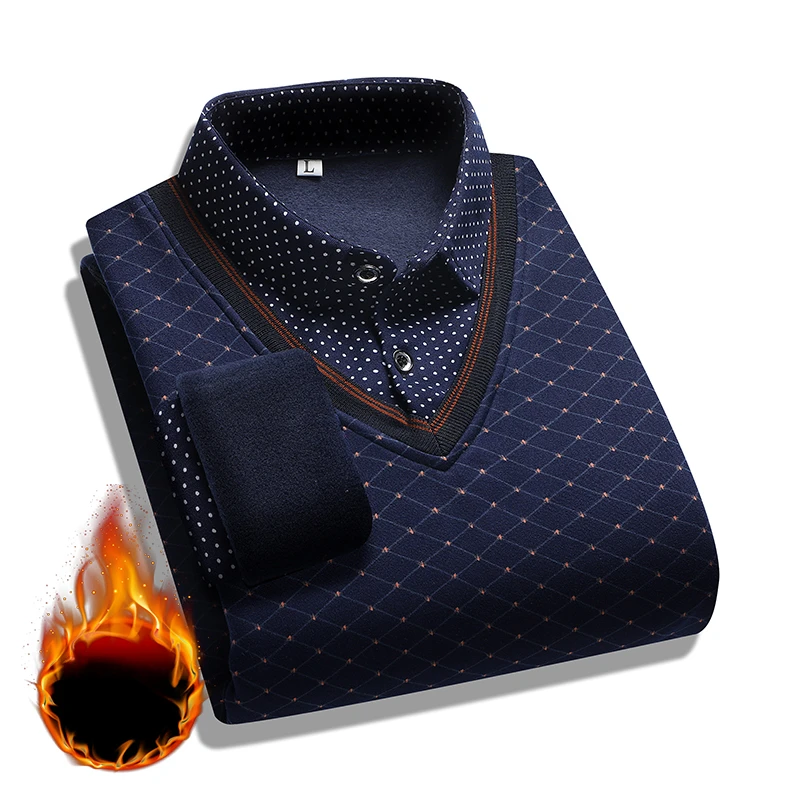 

Men Winter Sweaters Twinset Shirts Business Casual Pullovers Good Quality Male Winter Warm Fake Two Sweaters Sweatercoats 4XL