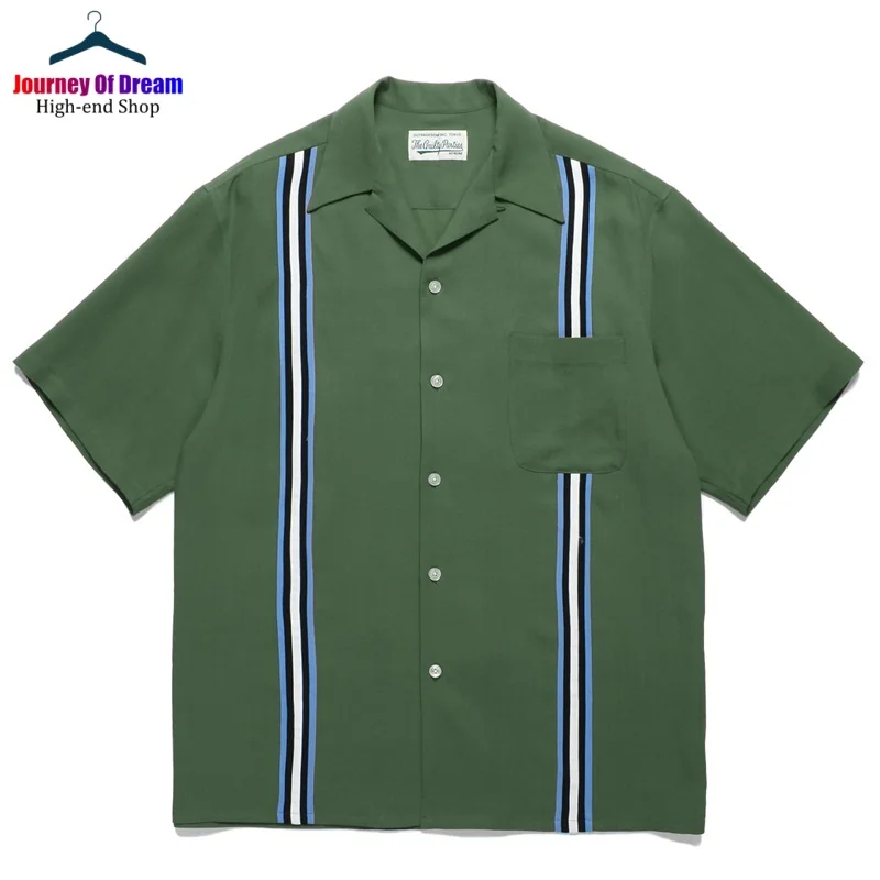 Summer 24SS Best Quality WACKO MARIA Mens Womens Striped Tape Colorblocked Cuban Neck Hawaiian Short Sleeve Shirt 4