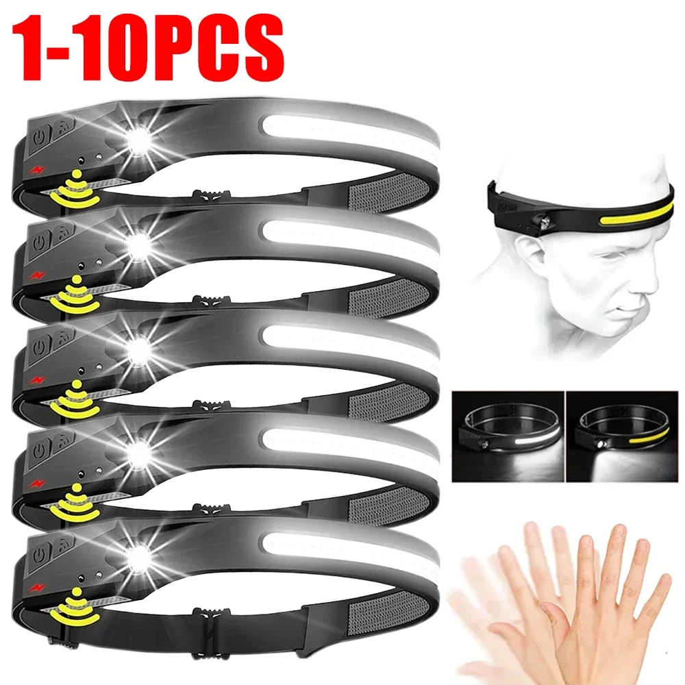 LED Headlamp Sensor Built-in Battery USB Rechargeable Head Flashlight Headlight LED Head Torch Camping Fishing Search Light