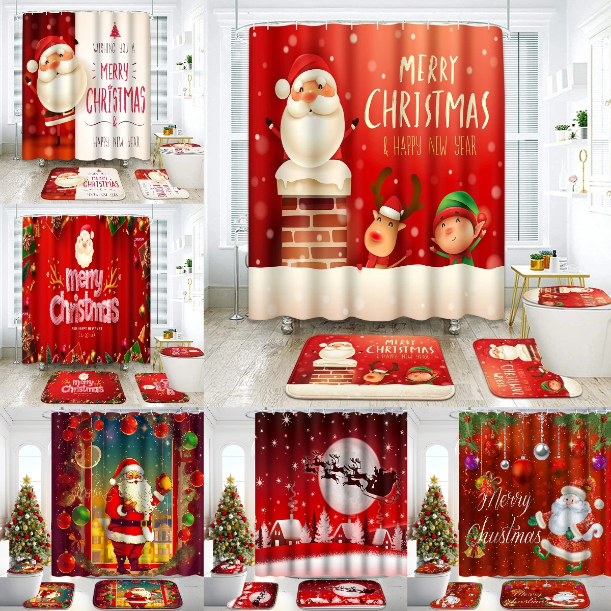 

Рождественская ванная комната, Рождественский колокольчик Jingle Berry, аксессуары для зимнего ковра в ванную комнату, украшение для ванной комнаты, 4 предмета