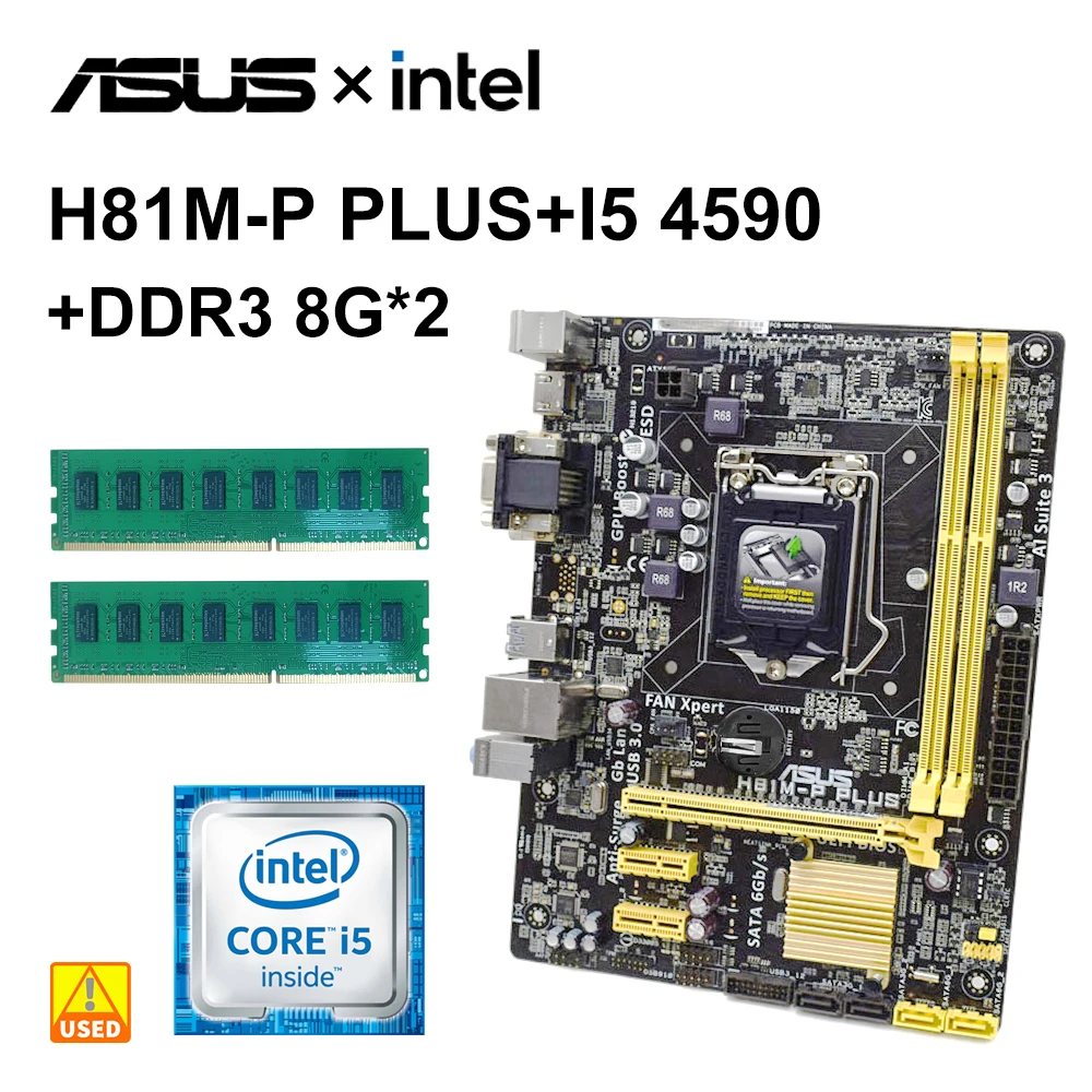 1150 Kit Scheda Madre Asus H81M-P Plus Con I5-4590 + Ddr3 8 Gx2 Intel H81Sata Iii Hdmi Pci-E 2.0 Usb3.0 Micro Atx