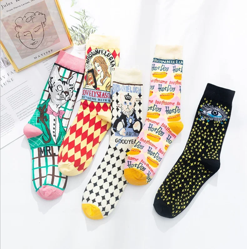 Occident Fashion Colorful Print Socks Women with Mushroom Spring Woman Socks Cotton  Cute Socks