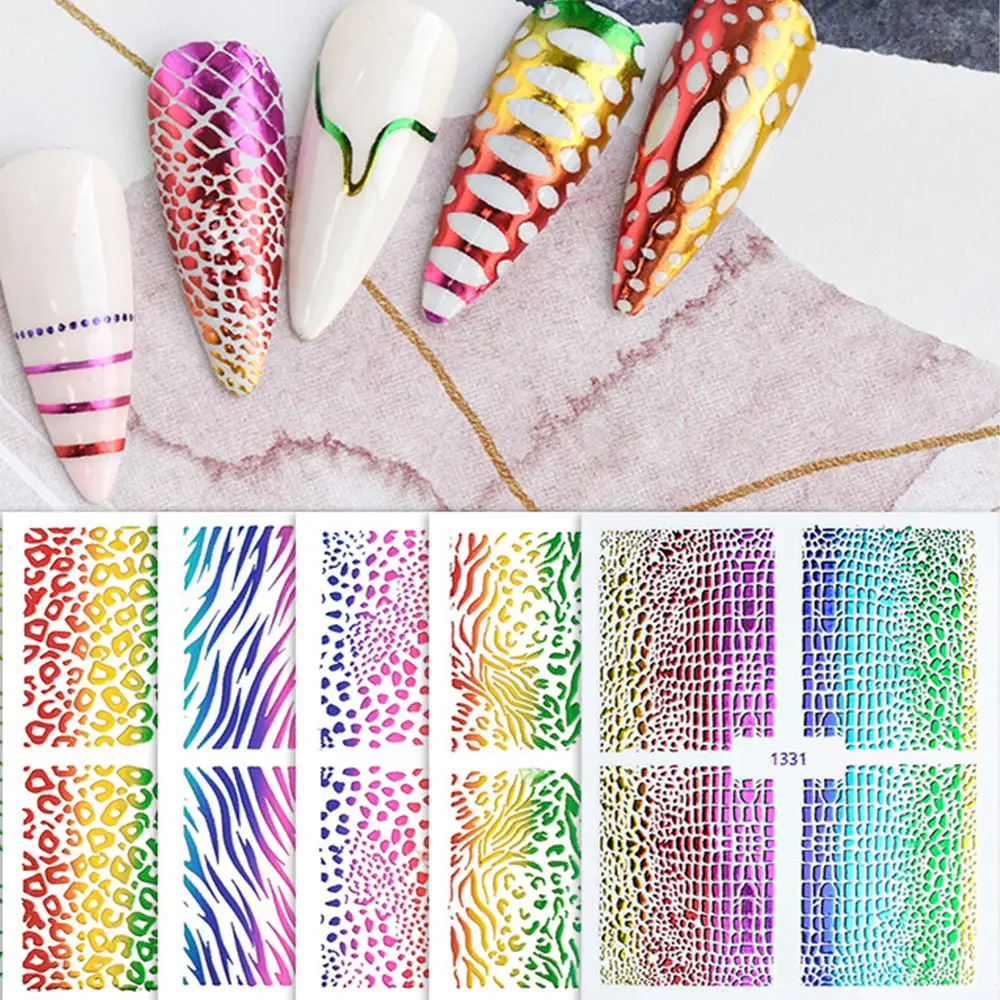 

Rainbow Holographic Stripes Multi-Patterns 3D Nail Art Decoration Curved Nail Decal Nail Accessories Metal Color Nail Sticker