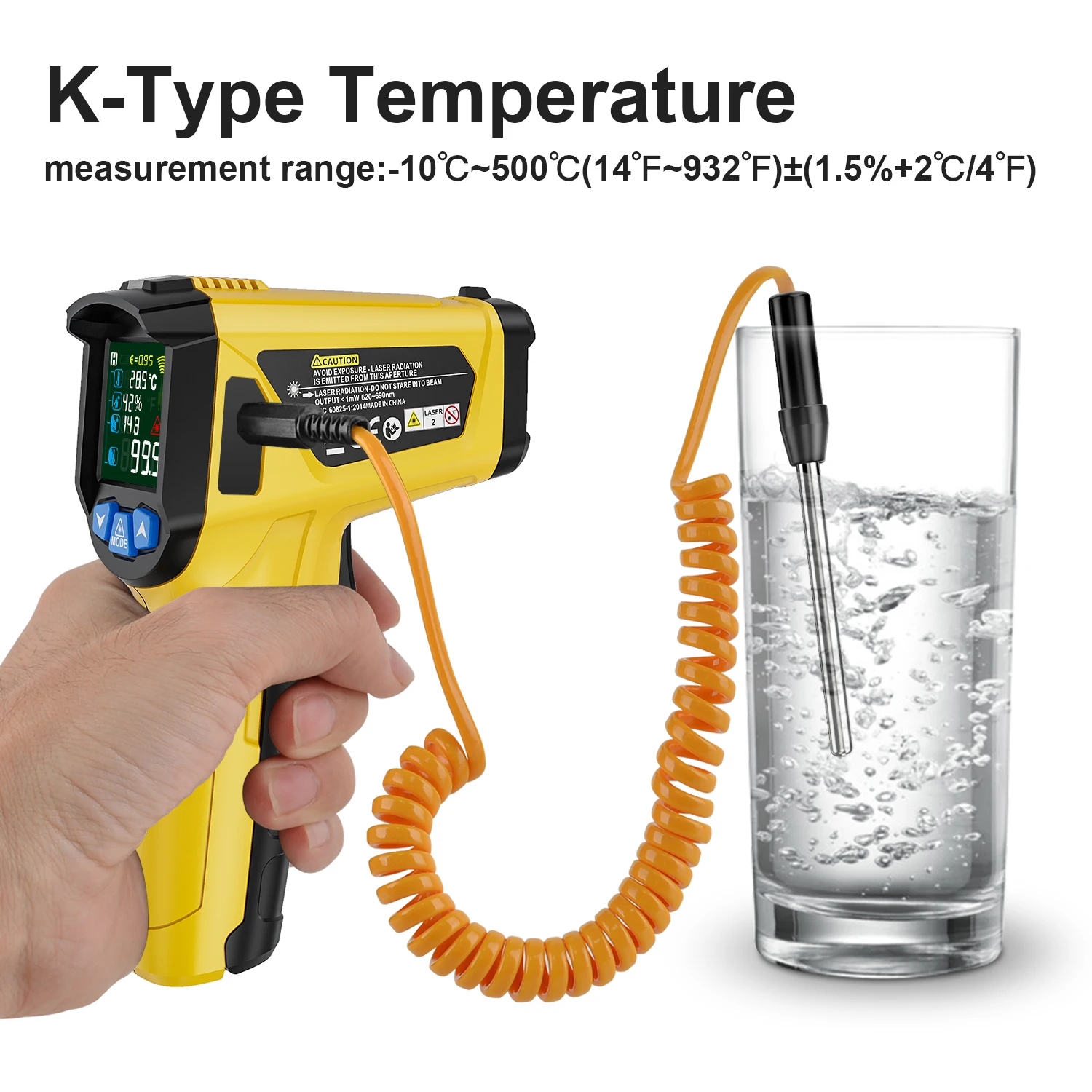 Commercial Heavy Duty Infrared Thermometer with circle laser, Double  mould, Type K Probe, Adjustable Emmissivity