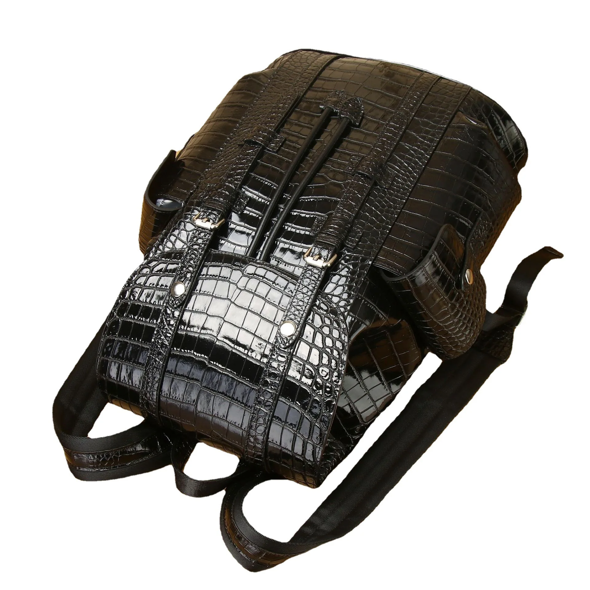 New Crocodile Belly Pattern Large Capacity Travel Backpack Female Genuine Leather High Men's Bag Trendy Males Bags For Teenagers 5
