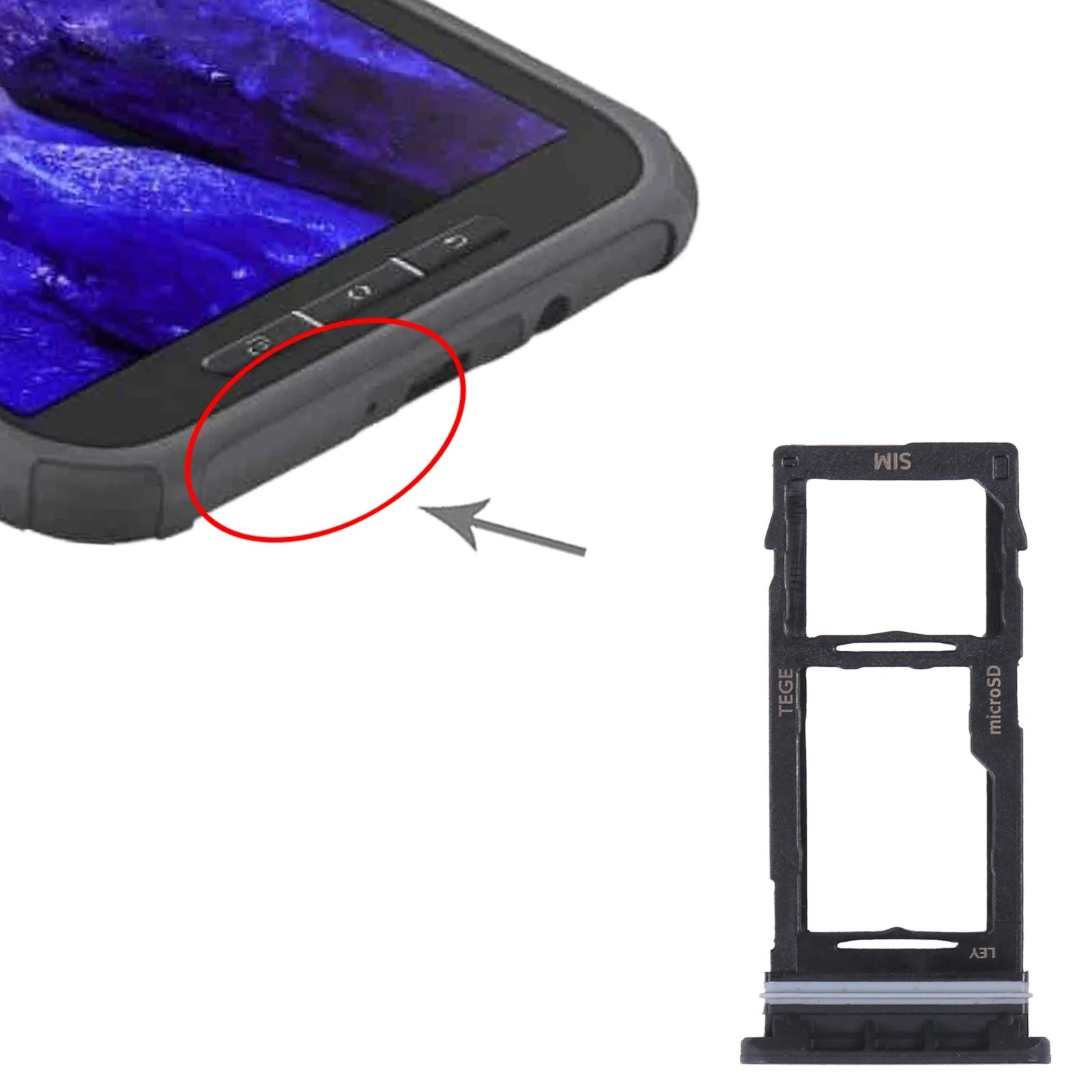

For Samsung Galaxy Tab Active3 8.0 SM-T570/T575 Original SIM Card Tray + Micro SD Card Tray (Black)
