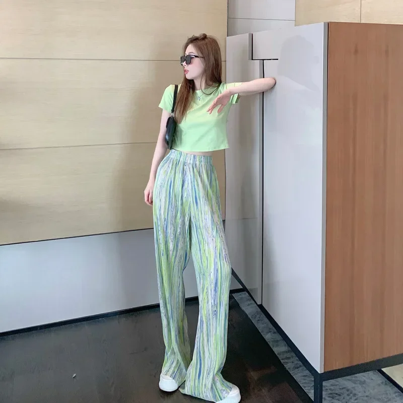 Women's Summer High-waist Wide-leg Pants Fashion Tie-dye Casual 2024 Elastic Waist Loose Pants New Pants for Women Tie Dye