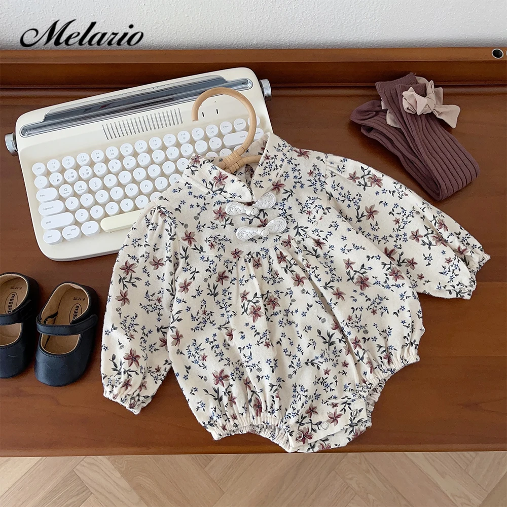 

Menoea Baby Triangle Creeper 2023 Autumn New Girls' Sweet Flower Print Button Long Sleeve Bodysuit 0-2 Year Baby Dress