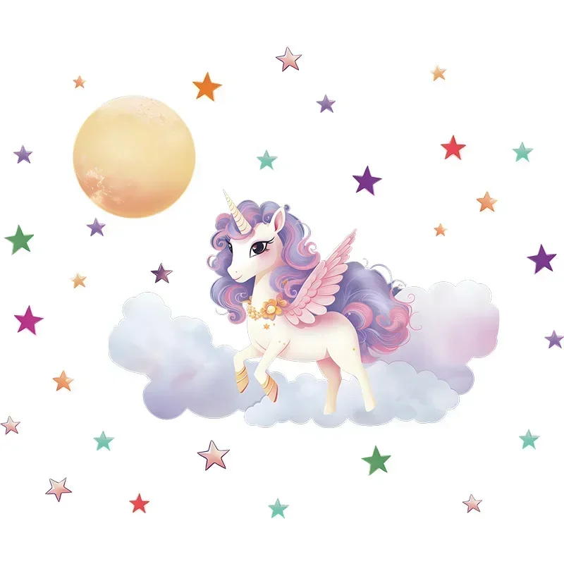Cartoon Fantasy Unicorn Clouds Moon Stars Luminous Stickers Home Kid's Bedroom Self-adhesive Decorative Wall Stickers Decal