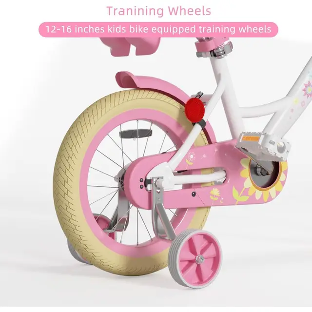 Girls' 12-16 Inch Bike with Training Wheels, Doll Seat, Basket, and Adjustable Seat for Ages 2-9