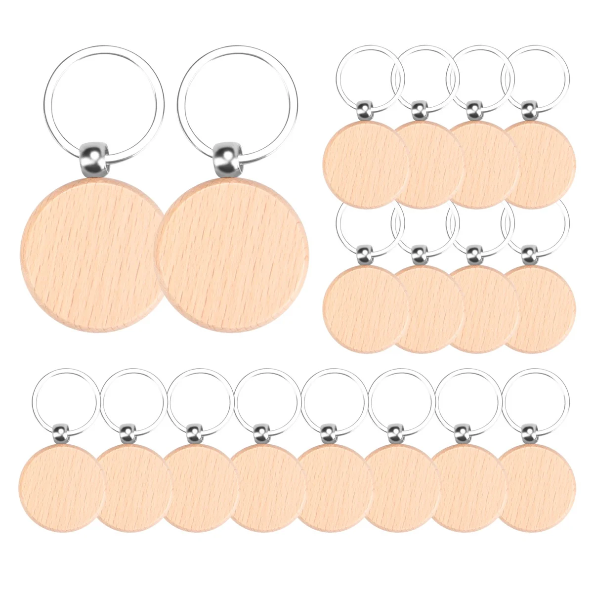 100Pieces Wooden Keychain Blanks Bulk Round Wood Engraving Blanks Unfinished Wooden Key Ring Key Tag B 5