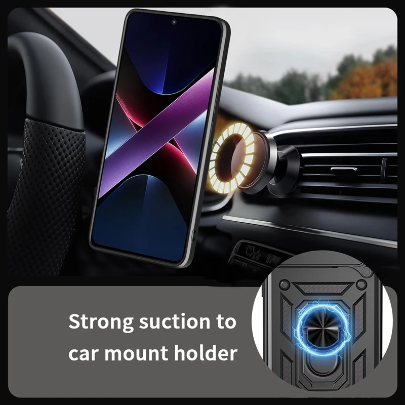 Enhanced Slide Camera Protection Phone Case with Magnetic Ring Holder and Armor Back Cover