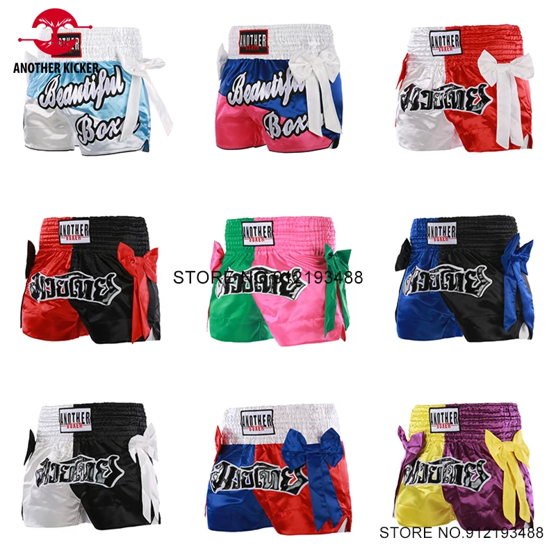 

Muay Thai Shorts with Bow Ribbons Boxing Shorts Women Child Boy Girl Gym Grappling Kickboxing Training Cage Fighting Clothing