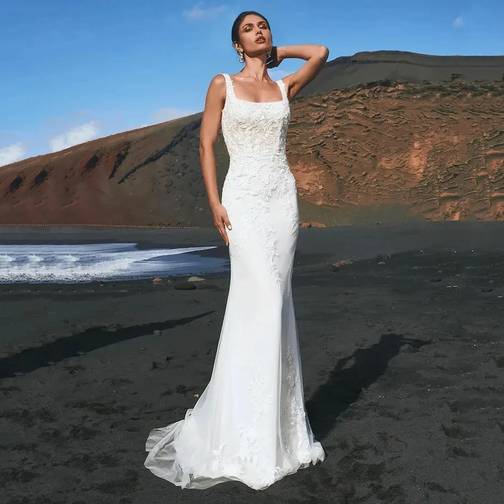 

Simple Sexy Wedding Dresses Sleeveless Backless Robes Lace Appliques Spaghetti Straps Mermaid Vintage 2024 Vestidos De Novia