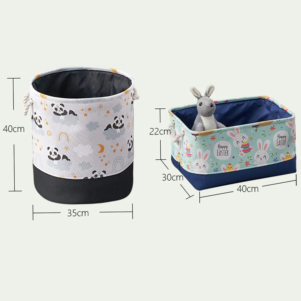 Canvas Folding Storage Basket Cartoon Print Storage Fabric Wardrobe Bedroom Dormitory Closet Toys Laundry Basket Home Storage 6