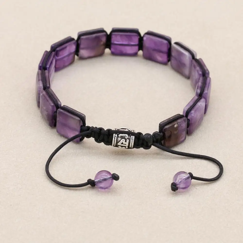 10MM Natural Stone Amethyst Chakra Braided Bracelet & Bangle Punk Women Friendship Charm Bracelets Handmade Couples Jewelry