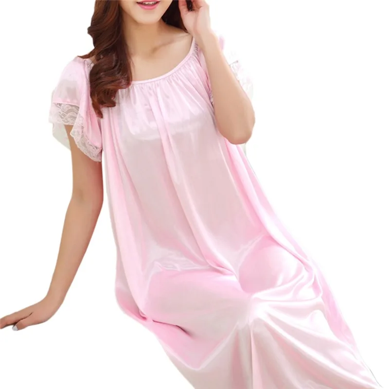 Summer Ice Silk Sleeping SkirtPlus Large Size Long Skirts Light Comfortable Women Sleeping Skirt Short Sleeve Extended Widened