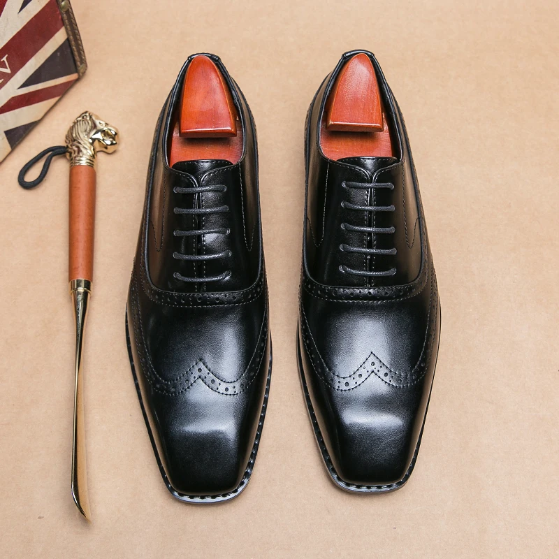 

Туфли-оксфорды мужские классические, ПУ кожа, заостренный носок, кружево, удобные нескользящие, деловые, коричневые, черные