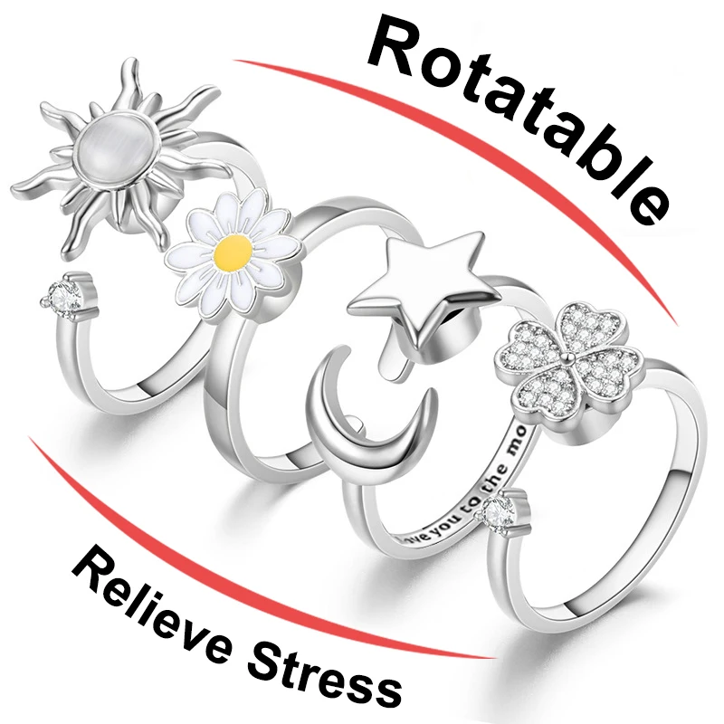 Rotatable Flower Ring for Women Cool Funny Spin Rings Relieve Stress  Decompression Jewelry Opening Adjustable Girl's Gift - AliExpress