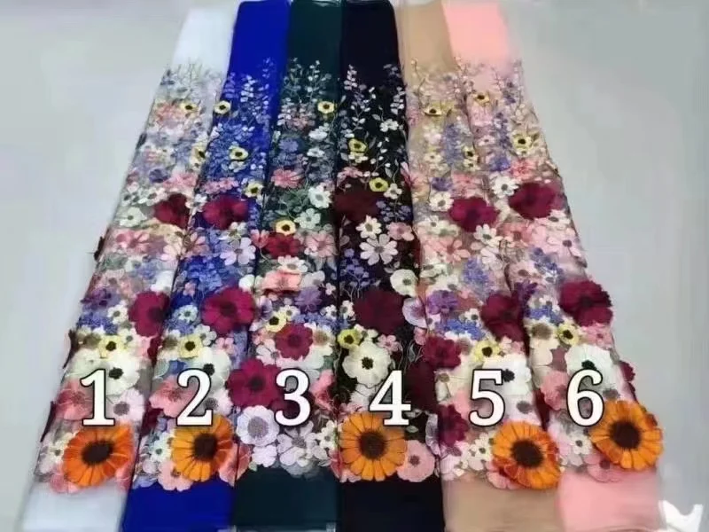 Colorful 3D Flower Lace Fabric DIY Wedding Dress Luxury Latest Three-dimensional sunflower floating soft mesh embroidery lace lace fabric