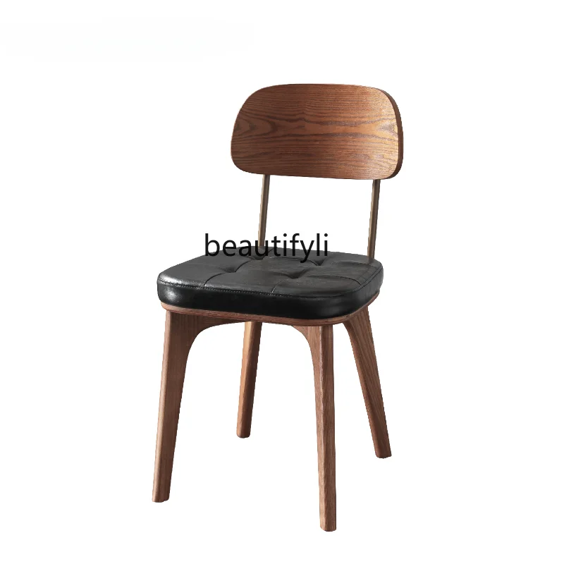 

Designer Solid Wood Dining Chair Log Armrest Nordic Industrial Retro American Backrest Desk Chair dining room furniture