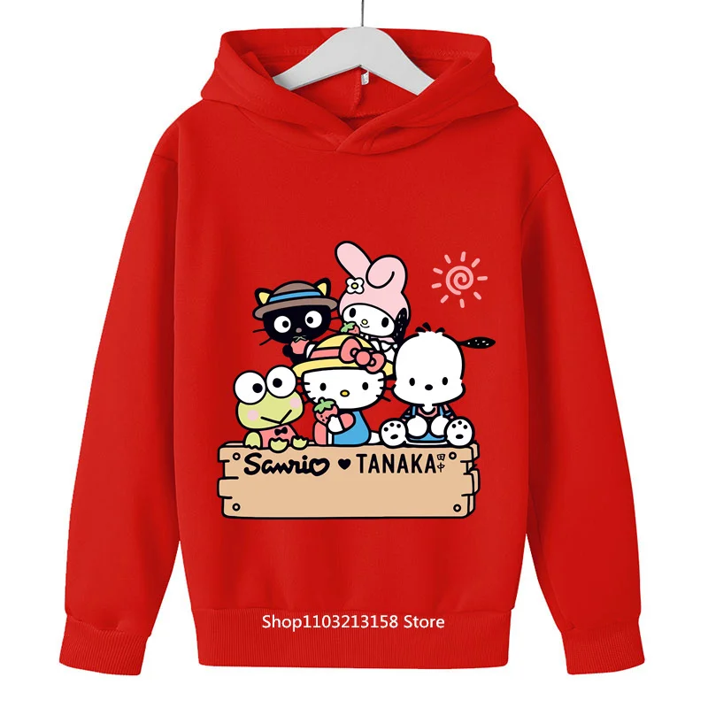 

2024 Cute anime Hello Kitty Kids Girls Hooded Hoodie Fashion Boys Casual Student Teen Casual Top Ages 1-14 Outdoor