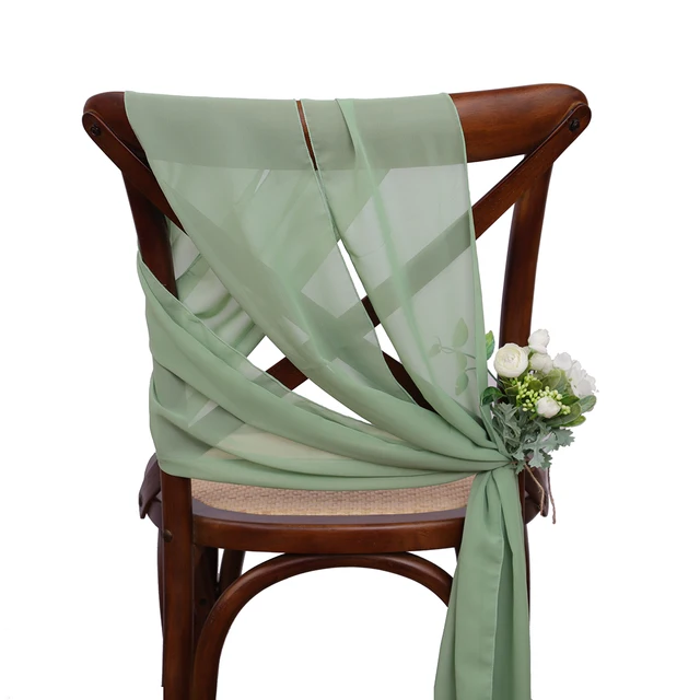 Ceinturage de Chaise en Mousseline de Soie Verte, Couvre-Chaise avec Ruban, 17x275cm, Décoration pour Allée, ixde Mariage, 12 Pièces 4