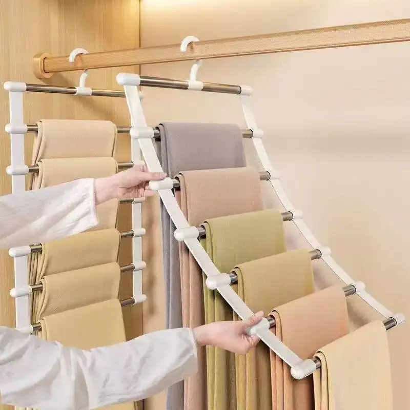 다층 바지걸이 공간 절약 옷장 정리대 접이식 바지 옷걸이 옷장 수납 논슬립 클립 포함