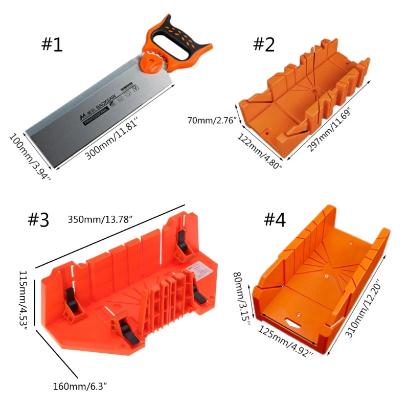 12/14" Adjustable Wood Miter Box Cutting Grip Back 0/22.5/45/90 Degrees Oblique Strip Woodworking Tool