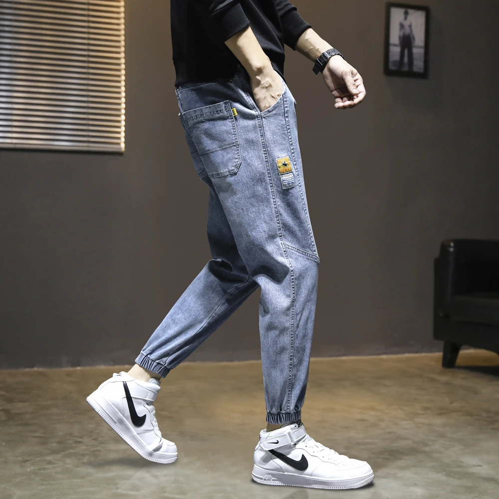 Men's Vintage Jeans Plus Size Classic Blue Jeans Regular Fit Cotton Demin Harem Pants Denim Trousers for Teenage