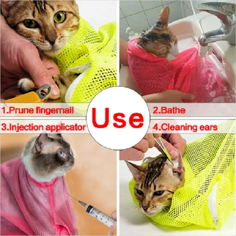 Mesh Cat Grooming Shower Bag Polyester Wash Mesh Bags Adjustable Cats Restraint Bag Prevent Scratching For Bathing Nail Trimming 3