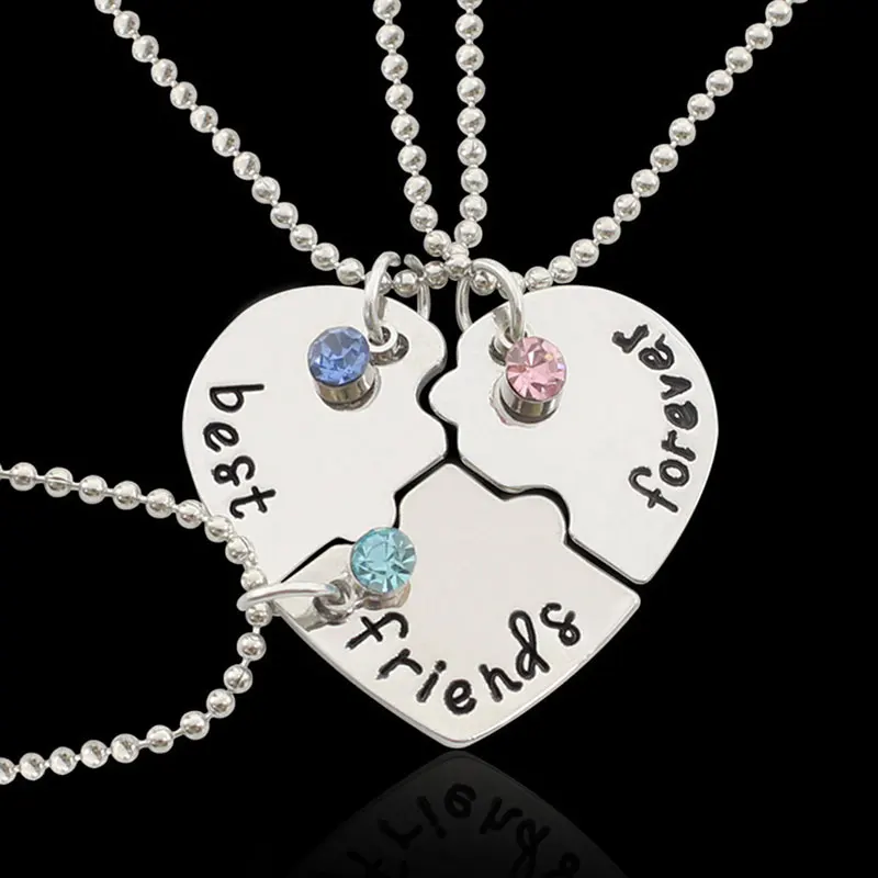 

3PCS Necklaces For Women Best Friend Friendship Pendant 50cm Bead Chains Matching Rhinestone Fashion Jewelry Bff Gifts