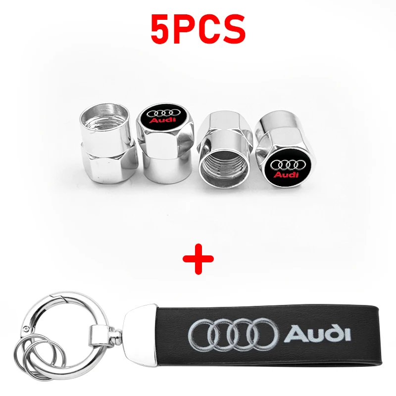 Luxury Car Tire Valve Caps and Suede Keychain Gift Set