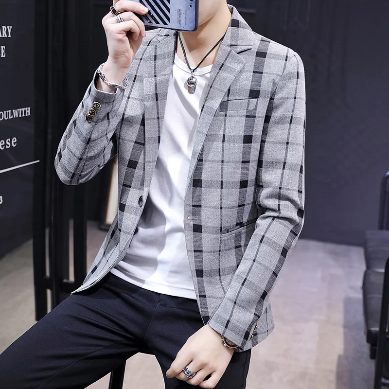 Casual Suit Men Summer New Advanced Sense Single West Korean Version Slim-fit Non-ironing Plaid Small Suit Jacket Men
