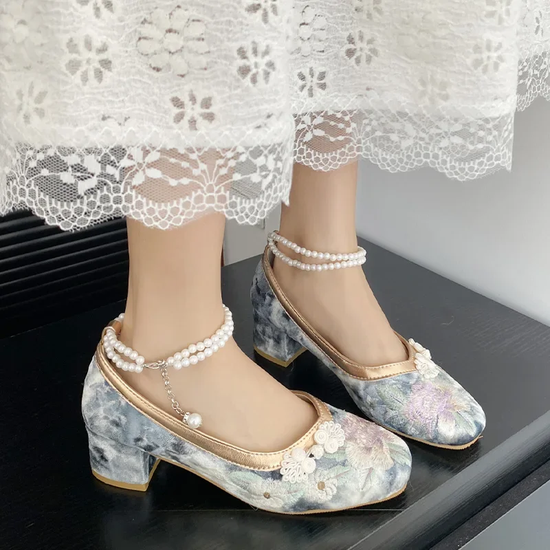 2024 NEW Beaded Print High Heels Women Shoes Spring Elegant Dress Shoes Sandals Summer Designer New Walking Pumps Sinicism