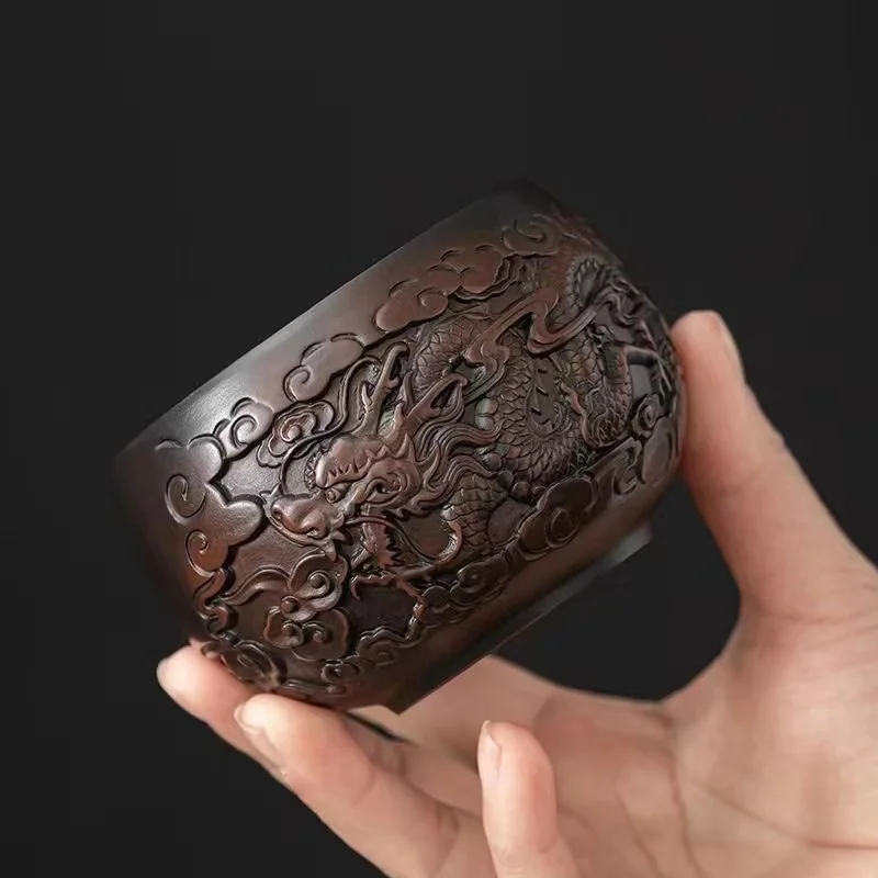 Hand Carved Purple Ceramic Teacup Household Daily Master Teacup Chinese Ceramic Kung Fu Tea Set