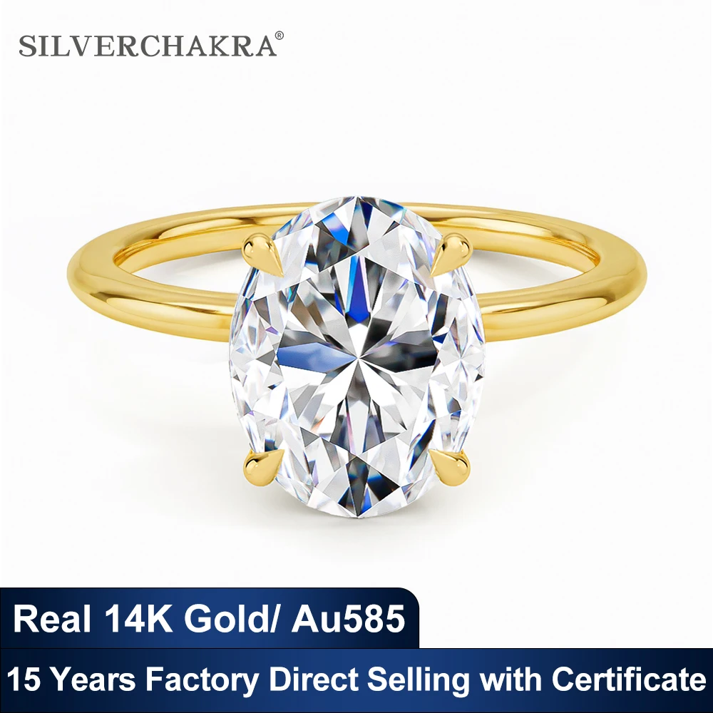 AU585 2ct 3ct Oval Moissanite Diamond Ring 14K Gold Egg Shaped Wedding Band For Women