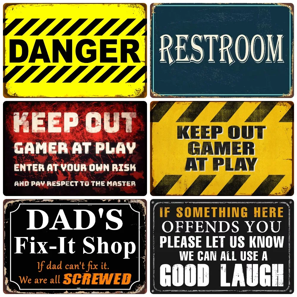 Vintage Danger Wall Decor Metal No Trespassing Warning Zombies Tin