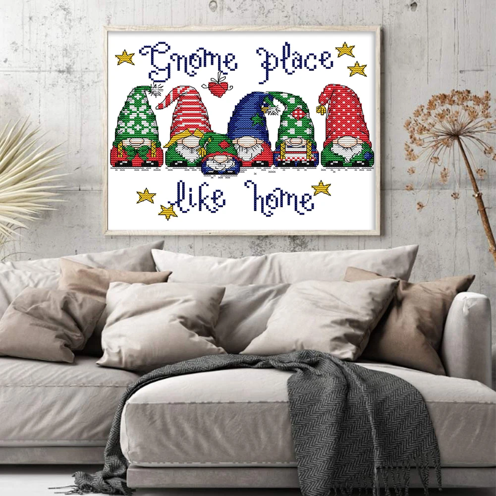 Cross Stitch Kit Full Embroidery Eco-cotton Thread 14CT Counted Gnome 28x22cm