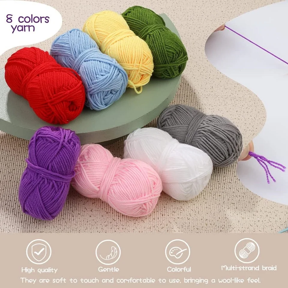 KRABALL Crochet Knitting Kit With Colorful Cotton Yarn Thread Crochet Hooks And Storage Bag for Adults DIY Handmade Craft Set