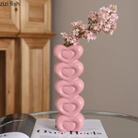 Creative Heart-shaped Tower Ceramic Vase Cute Desktop Flower Ware Hydroponic Flower Arrangement Vase Living Room Aesthetic Decor 1