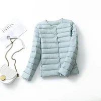 2024 New Women Liner Duck Down Jacket O-neck Variable V-neck Female Fall Spring Autume Collarless Light Quilted Puffer Coat 1