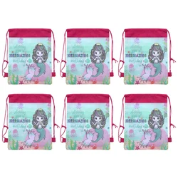 6pcs Drawstring Bag Mermaid Pattern Fashion Backpacks Children Packsack Storage Pouch for Home Travel Gift