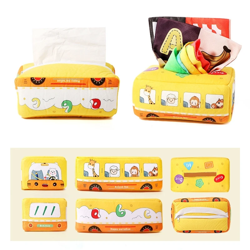 Soft Cloth Toys Newborn Baby 0-12 Months Nontoxic Fabric Crinkly Toy Bus/Park Tissue Box Sensory Toddler Early Education Toys