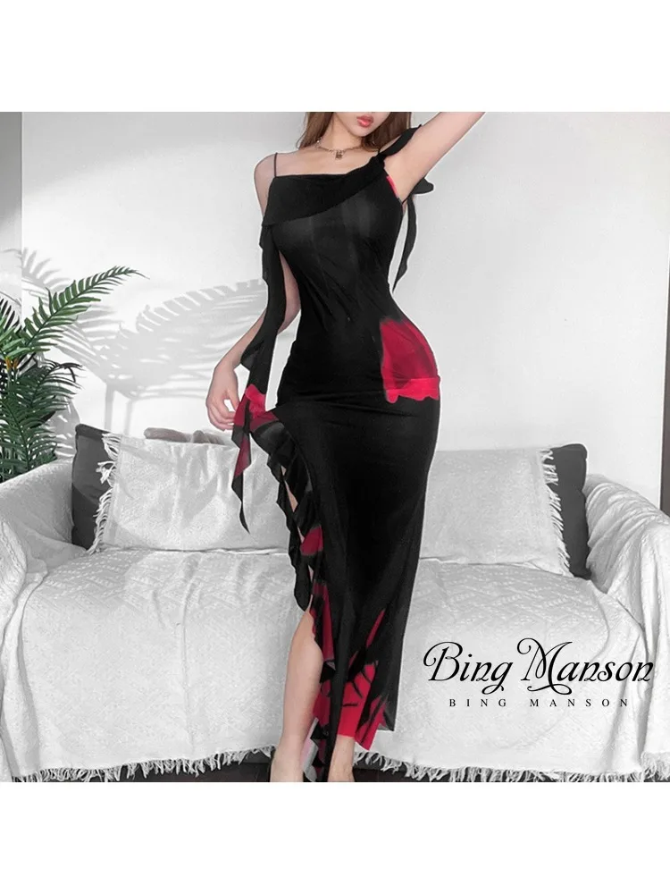 

Новинка осень/зима 2023 Женская одежда в европейском и американском стиле пикантное модное темпераментное вечернее платье с открытой спиной и принтом